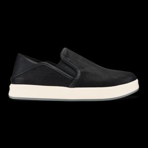 Olukai Ki‘ihele ‘Ili Women’s Leather Slip-On Shoes Black Size 9.5